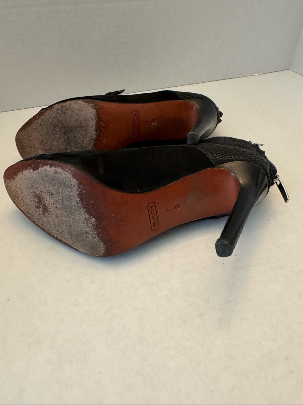 Coach Black Suede Snakeskin Double Monk Strap Booties Heel 7B - Picture 8 of 10